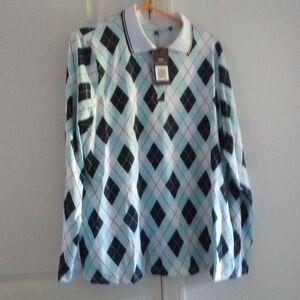 NWT Argyle Long Sleeve Polo Shirt Golf Shirt